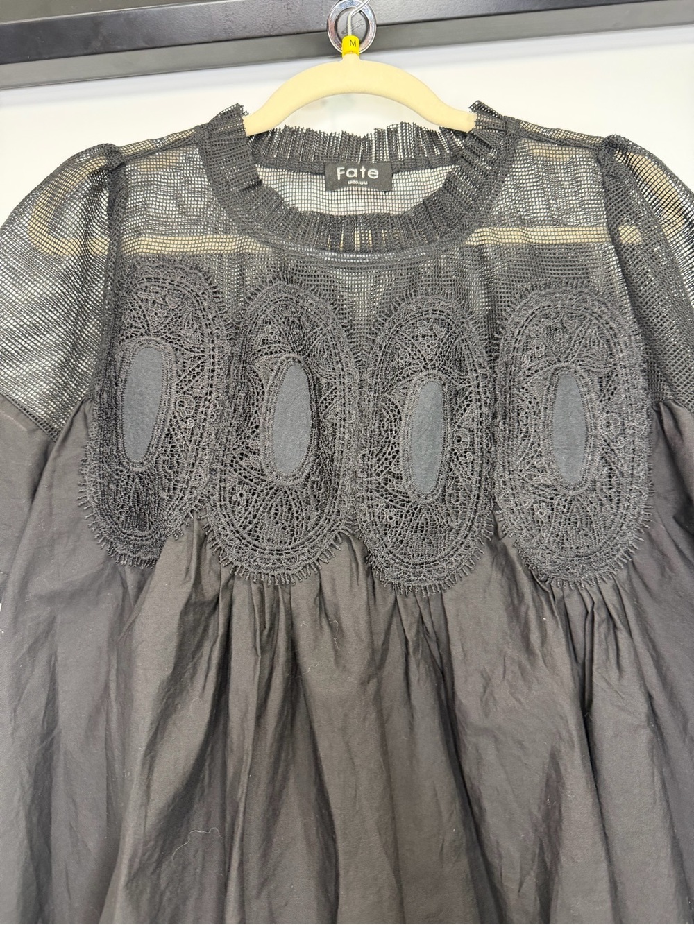 Fate Black Lace Mesh Babydoll Top Size Medium - Picture 6 of 11